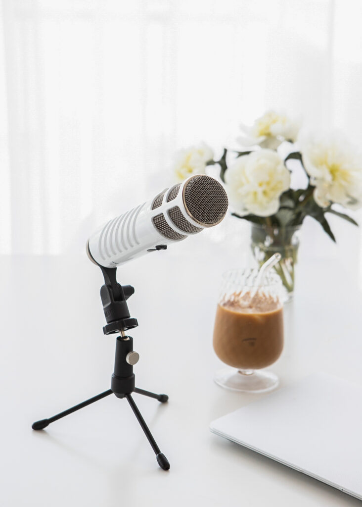 podcast microphone and coffee